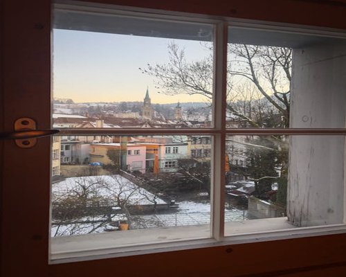 View from a window overlooking the city